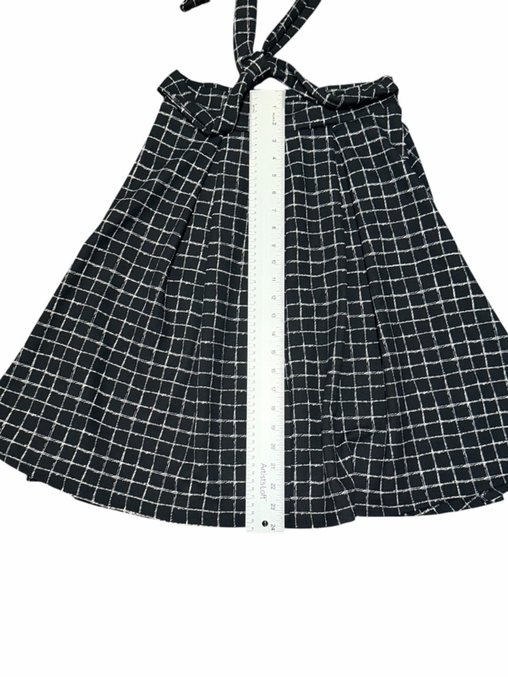 See You Monday Black Windowpane A-Line Tie-Waist Midi Skirt Size Medium - Picture 3 of 7